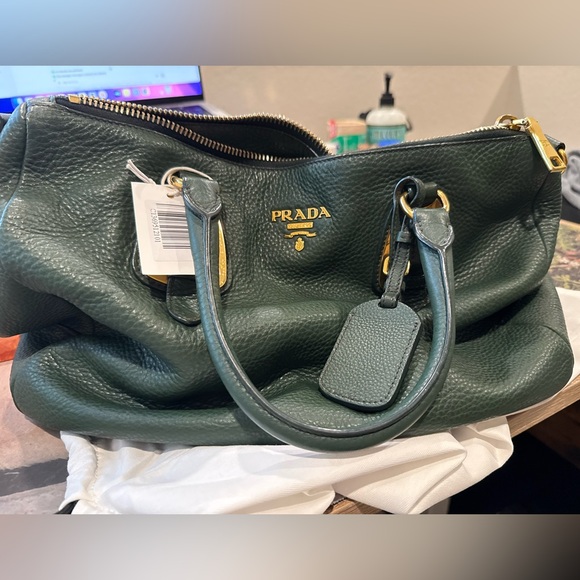 Prada Vitello Daino Leather Bauletto Satchel – Forest Green, Gold Hardware - Picture 2 of 4